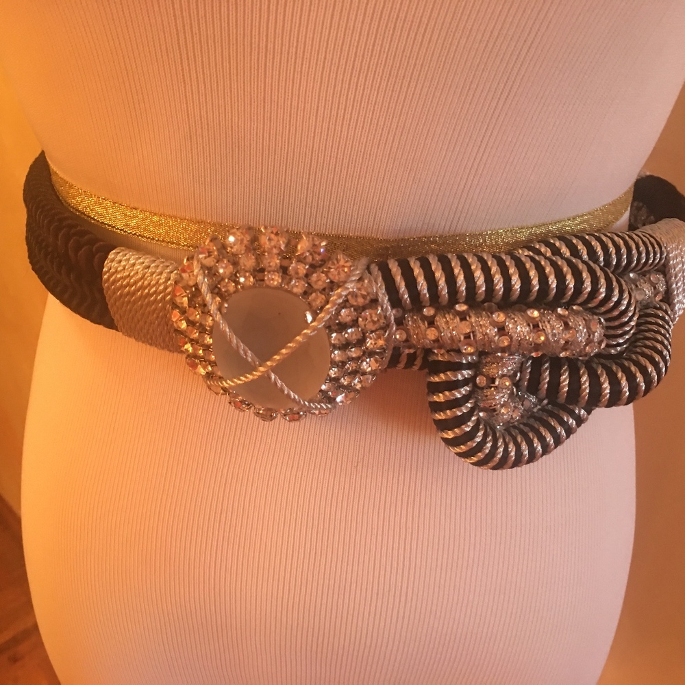 Black & Silver Rhinestone Tie Belt